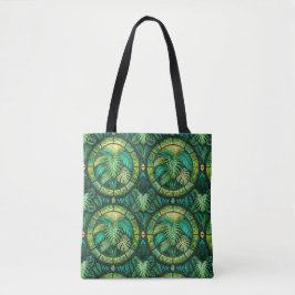 Tote bag with a vibrant green mandala design  トートバッグ