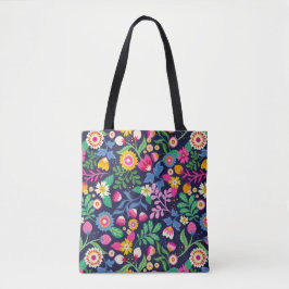 Tote Bag With Black Background Floral Design トートバッグ