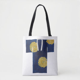 Tote bag with blue and gold nagajuban design トートバッグ