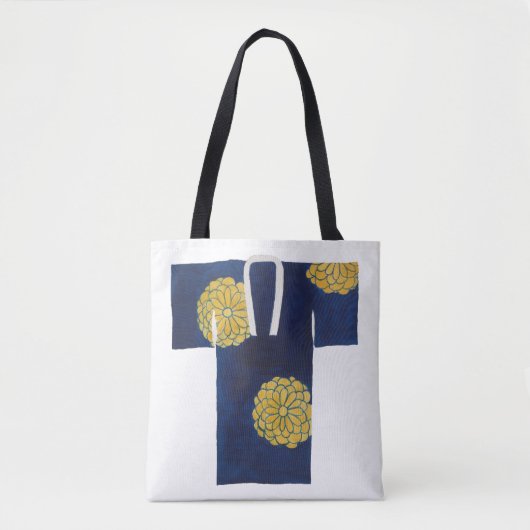 Tote bag with blue and gold nagajuban design トートバッグ (正面)