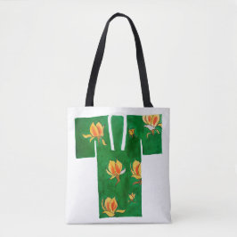 Tote bag with green and yellow nagajuban design トートバッグ