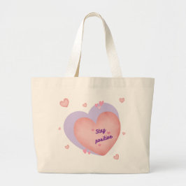 Tote bag with heart design - Stay positive  ラージトートバッグ