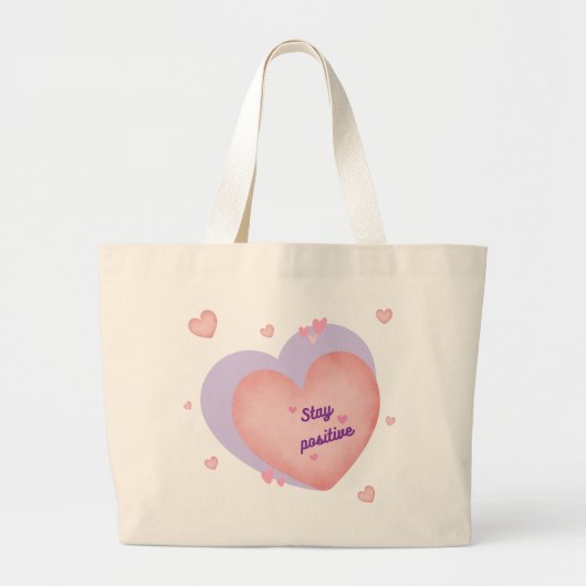 Tote bag with heart design - Stay positive  ラージトートバッグ (正面)