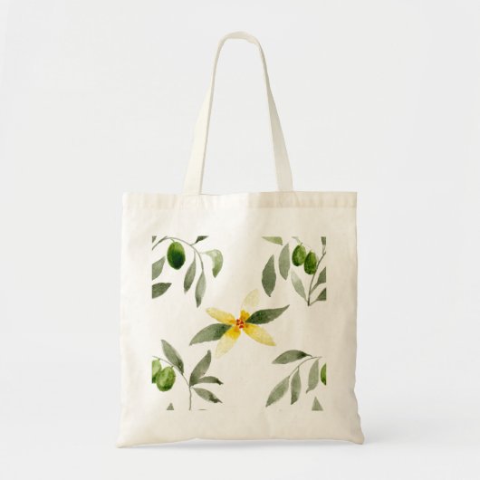 Tote bag with olives, leaves and blossom design トートバッグ (正面)