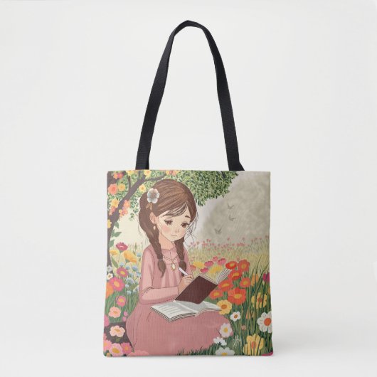 Tote bolsa Menina escrevendo em um campo de flores トートバッグ (正面)