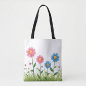 Tote -Flower Design with smiley face トートバッグ (正面)