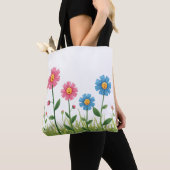 Tote -Flower Design with smiley face トートバッグ (クローズアップ)