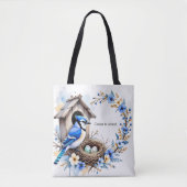 Tote Geai bleu sur nichoir – Illustration florale  トートバッグ (正面)