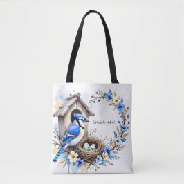 Tote Geai bleu sur nichoir – Illustration florale  トートバッグ