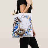 Tote Geai bleu sur nichoir – Illustration florale  トートバッグ (クローズアップ)