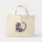 Tote Geai bleu sur nichoir – Illustration florale  ミニトートバッグ (正面)