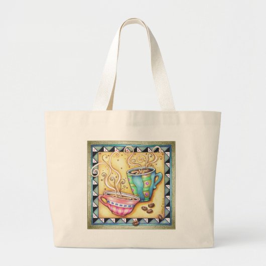 TOTE & GROCERY BAGS - COOL BEANS! コーヒーアート ラージトートバッグ (正面)