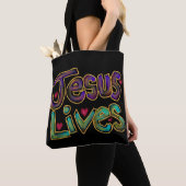 Tote “Jesus Lives” Christian Quote トートバッグ (クローズアップ)