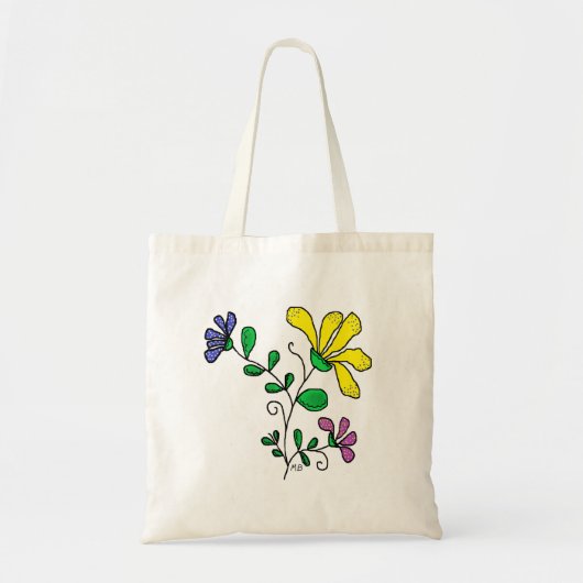 Tote with Whimsical Flower Design トートバッグ (正面)