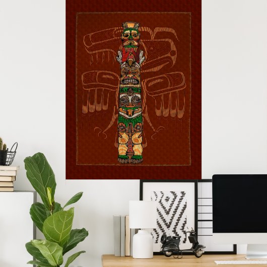 Totem Native American Folk Art ポスター (ホームオフィス)