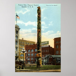 Totem Pole, Pioneer Sq., Seattle 1915 vintage ポスター