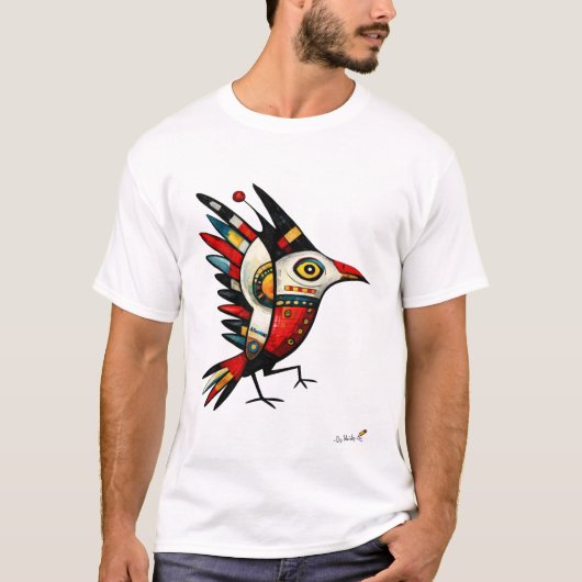Totemic Bird – Abstract Tribal Symbol Tシャツ (正面)
