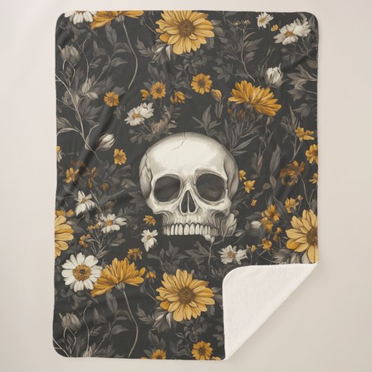 Totenkopf mit Blumen シェルパブランケット (正面)