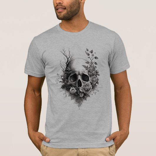 Totenkopf mit Blumen und Dreieck Motiv  Tシャツ (正面)