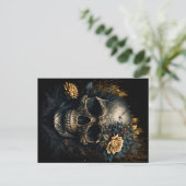 Totenkopf mit dekorativen Rosen Blumen Design ポストカード (スタンド正面)