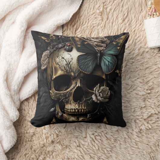 Totenkopf und Schmetterling Motiv Design クッション (ブランケット)