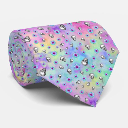 Totenköpfe und Regenbogen-Sonnenblumen Motiv 8 ネクタイ (ロール)