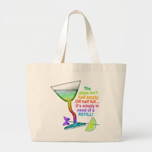 TOTES & GROCERY BAGS - ガラスが半分入っている ラージトートバッグ (正面)