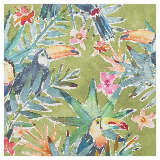 TOUCADISEの緑豊かな熱帯やしToucan ファブリック (見本)