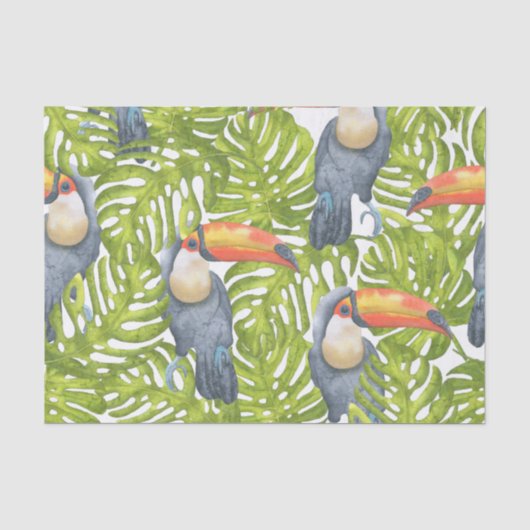 Toucanのジャングルの鳥の木パターン 薄葉紙 (正面)