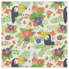 Toucan及び熱帯花 ファブリック
