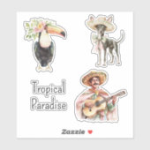 Toucan Bird Chihuahua Dog Mexican Man Guitar シール (シート)
