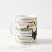 Toucan Bird Pink Green Stripes コーヒーマグカップ (正面左)