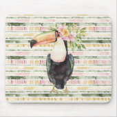 Toucan Bird Pink Green Stripes マウスパッド (正面)