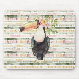 Toucan Bird Pink Green Stripes マウスパッド
