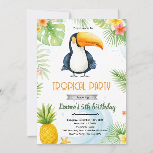 Toucan Birthday Party Invitation 招待状 (正面)