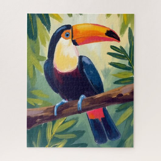 Toucan Colorful Tropical Bird Watercolor ジグソーパズル (縦)