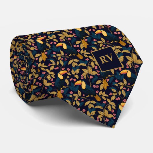 Toucan Foliage on Navy Blue ネクタイ (ロール)