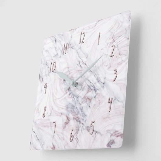 Touchのバラホワイトグレーマーブルスワールシックトレンディー スクエア壁時計 (傾斜)