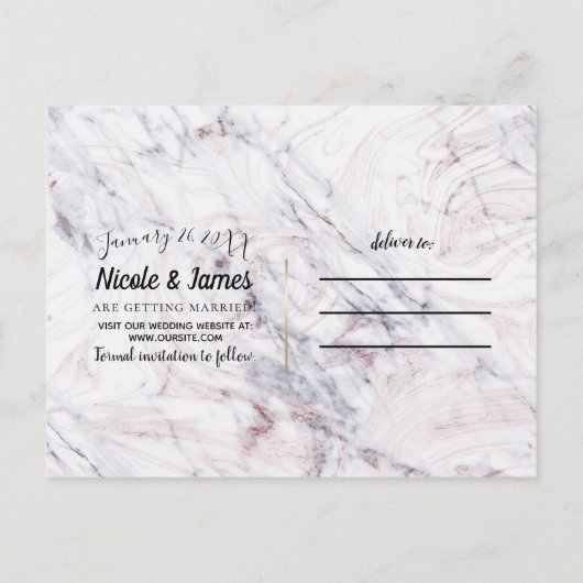 Touchのバラホワイトグレー大理石の日付を保存 案内ポストカード (裏面)