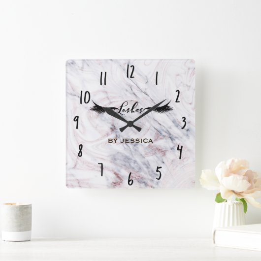 Touchのバラマーブルラッシュズサロン パーソナライズされた スクエア壁時計 (ホーム)