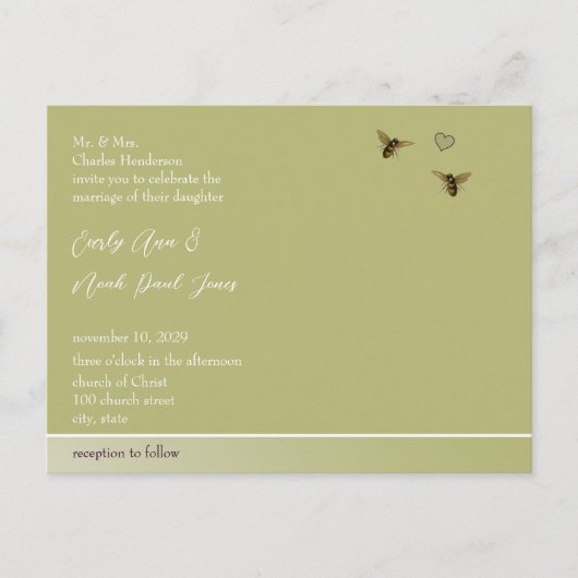 Touchのライムヴィンテージハチ結婚式招待状 インビテーションポストカード (正面)