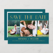 Touchの金ゴールド編集可能なカラーのコラージュ日付を保存 案内ポストカード (正面/裏面)