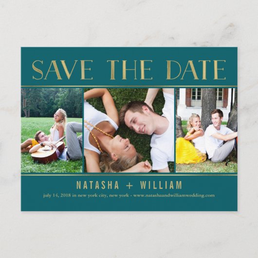 Touchの金ゴールド編集可能なカラーのコラージュ日付を保存 案内ポストカード (正面)