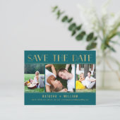 Touchの金ゴールド編集可能なカラーのコラージュ日付を保存 案内ポストカード (スタンド正面)