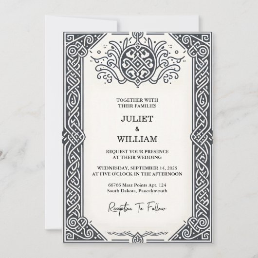Touchケルト北欧の中世スクロールバイキング結婚ズ 招待状 (正面)