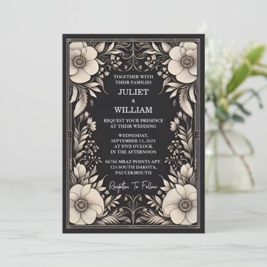 Touchサテンファブリックベルベットレースリネン結婚紙 招待状 (スタンド正面)