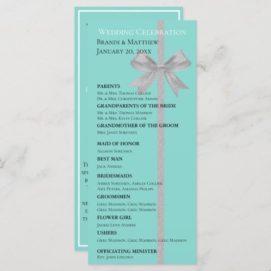 Touchシルバー結婚ズスイートブライダルパーティ式 プログラム (正面/裏面)