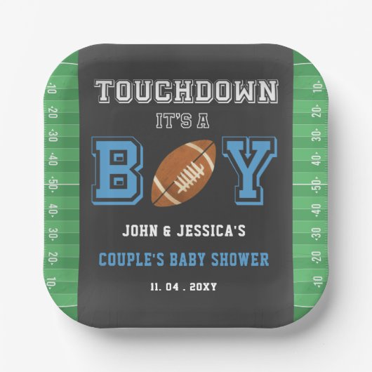 Touchダウンの男の子サッカーの赤ちゃんシャワー ペーパープレート (正面)