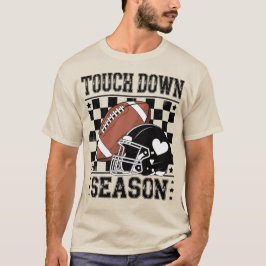 Touchダウンシーズンサッカーヘルメット&ボー市松模様にル Tシャツ