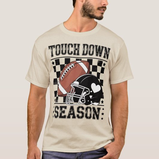 Touchダウンシーズンサッカーヘルメット&ボー市松模様にル Tシャツ (正面)